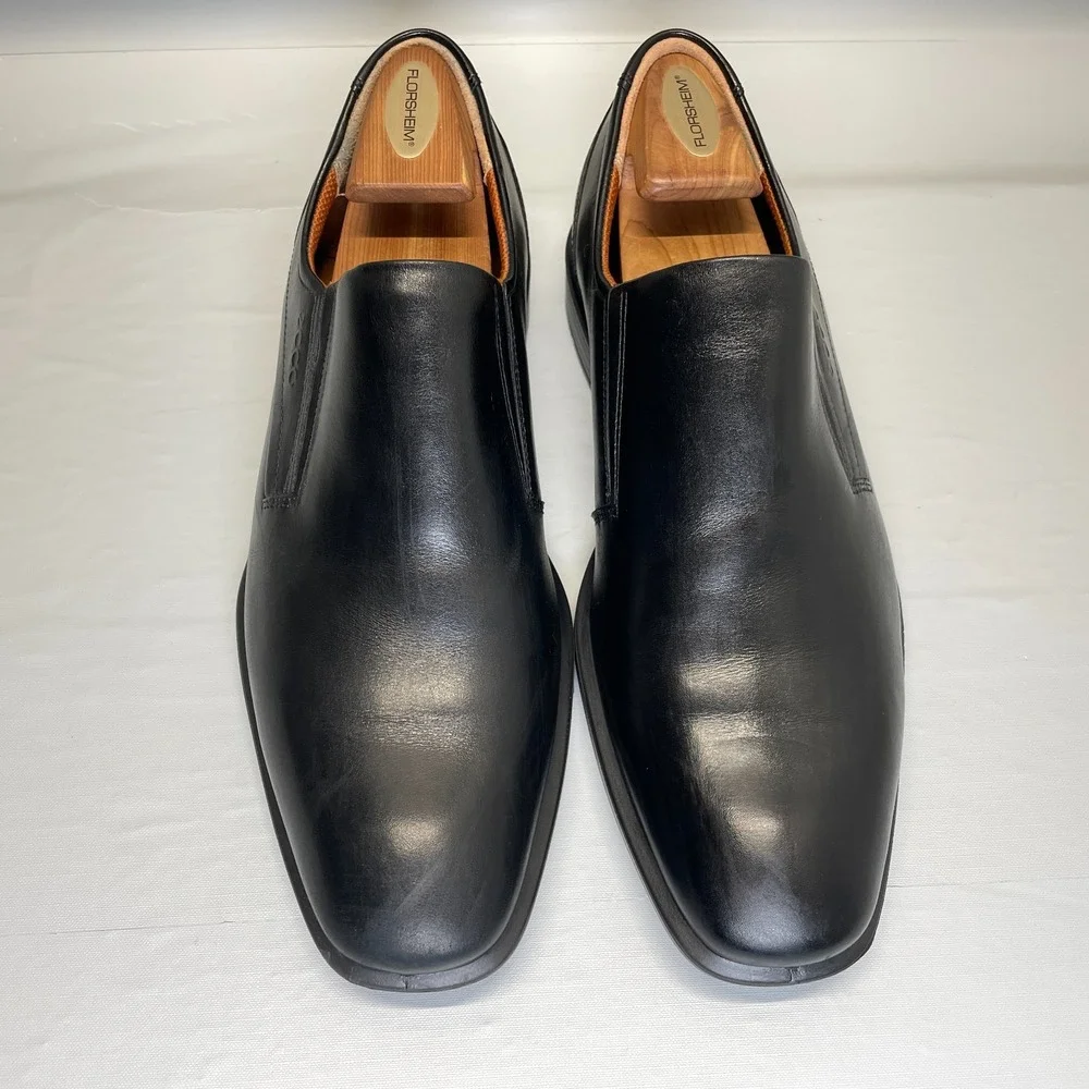 ECCO Cairo Dress Shoes Mens Size 43 US 9 Black Leather Slip On Casual Loafers